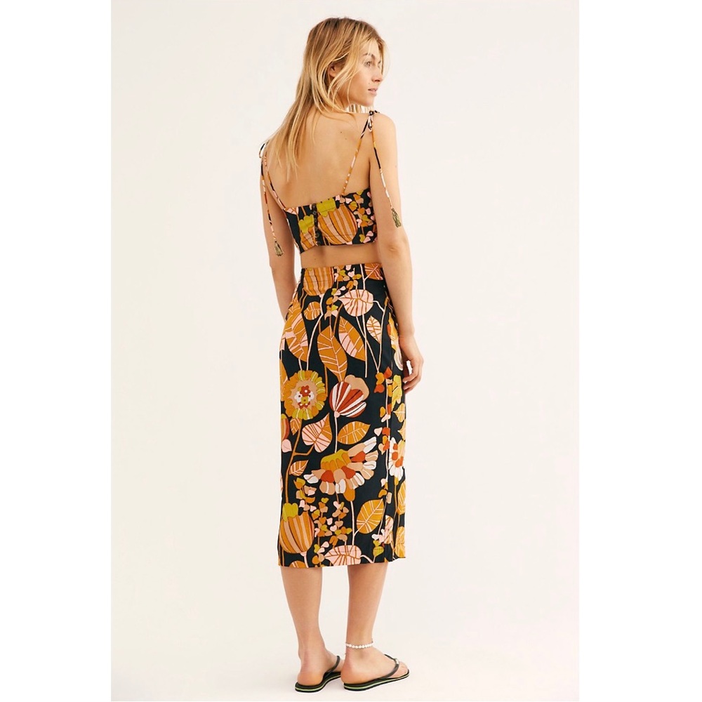Free People Matching Set Crop Top Midi Skirt Floral Boho Co Ord Set XS - Picture 2 of 4